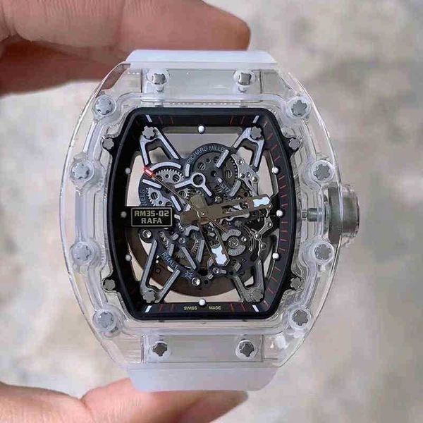 

wine barrel leisure businwatchess richa watchwatches 35-02 automatic mechanical millers crstal case tape mens wristwatchwatches clock gmt