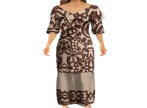 

samoan traditional tribal printing clothing uniform women couples dress party off half sleeve design vneck puletasi polynesian 2273153241, White