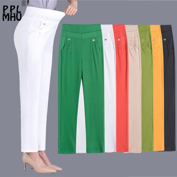 

women s pants s candy colors stretch classic women 2023 summer thin straight trousers mother casual high waist pantalones slim 230808, Black;white