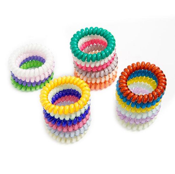 

30 pcslot 5cm telephone wire rubber band stretchy gum  candy colors spiral coil rope solid hair tie bracelet girl ponytail hold7669358, Pink