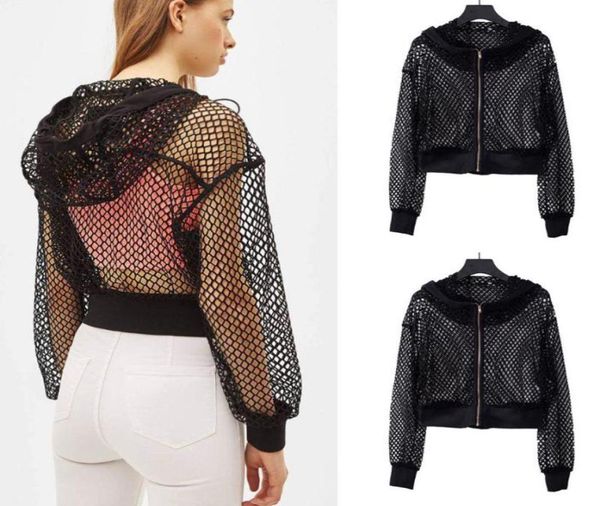 

autumn women coat women casual ladies hoodies zip up jackets coats mesh perspective coats fashion streetwear7635430, Black;brown