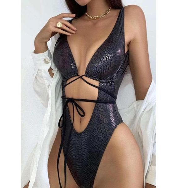 

bandage snakeskin monokini hollow out one piece swimsuit women bandeau bathing suit backless bodysuit largesize swim suit4487344