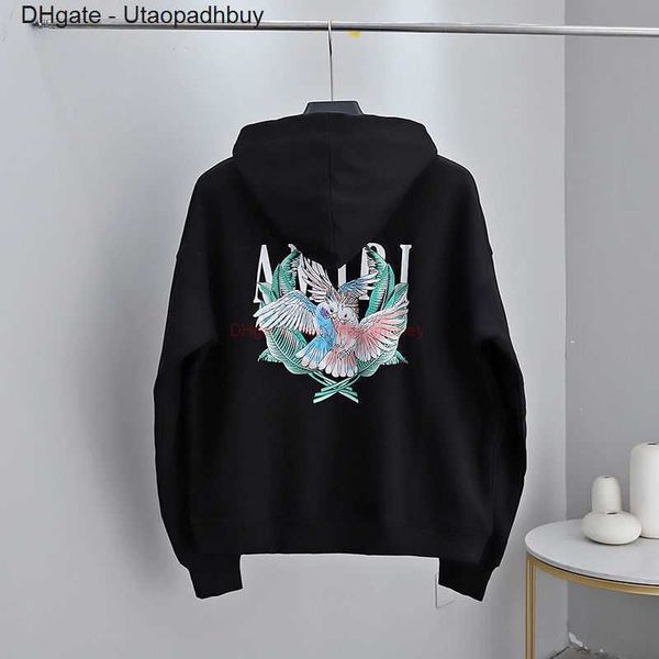 

designer clothing mens sweatshirts amires am hoodies trendy amies hoodie paradise bird parrot palm tree high street men women loose hooded s, Black