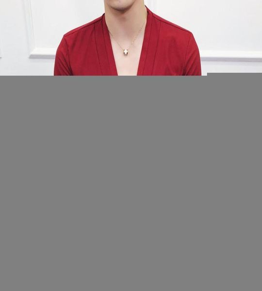 

helisopus men deep v neck shirt spring long sleeve slim party dress shirt for men camisa masculina18771512, White;black