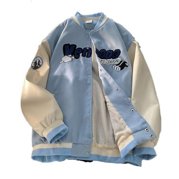 

men's jackets pu leather jacket women's hip-hop embroidery stitching all-match coat loose baseball uniform men's and women&#0, Black;brown