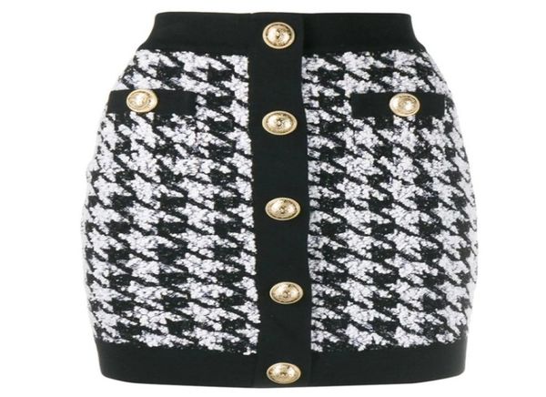 

premium new style original design women039s classic houndstooth skirt metal buckles bright silk tweed high waist sk5225478, Black
