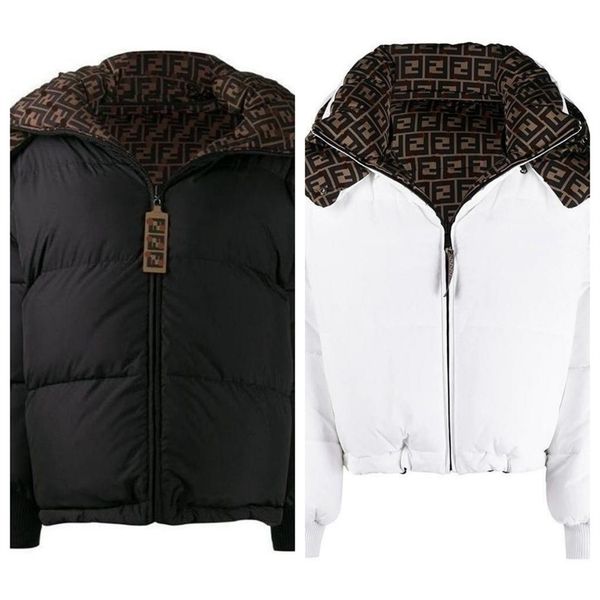 

2023 winter down on both sides wear full print casual loose bread skirt short hooded men and women fashion trend brand, Black