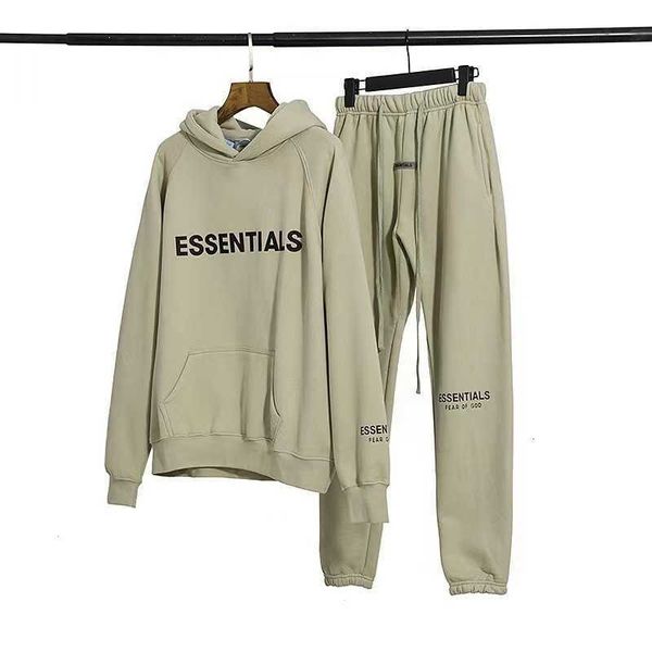 

chaopai high street set plush esential hoodie casual pants, Black