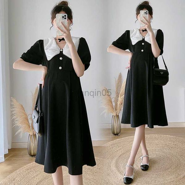 

maternity dresses 9933# 2023 summer new arrival korean fashion maternity long dress elegant a line clothes for pregnant women pregnancy hosp, White
