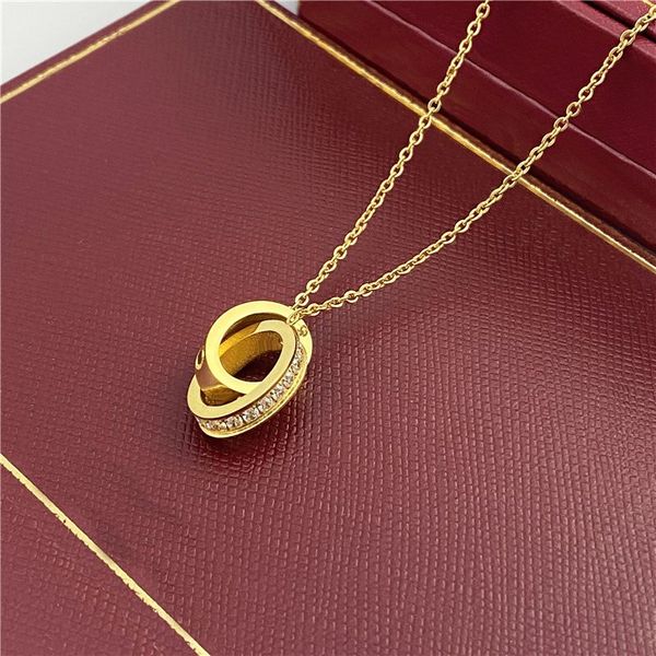 

designer necklace designer jewelry clover necklace pendant necklace luxury brand fashion classic18k gold dual ring clavicular chain girl cho, Silver