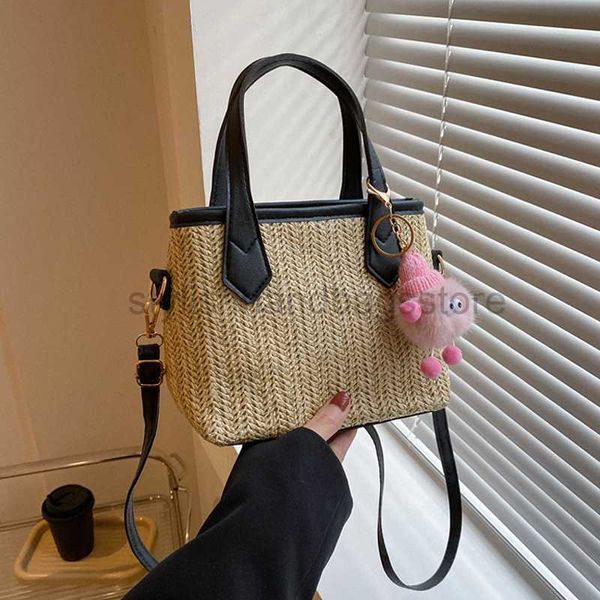 

drawstring 2023 new trendy korean niche design portable woven bucket bag with contrasting straw woven bag single shoulder crossbody bagstyli