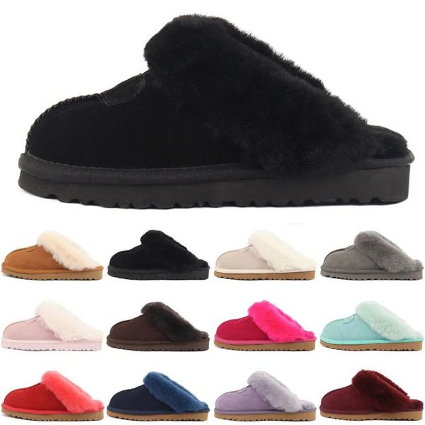 

2023 winter slippers slides sandals designer fur men women sliders slip-on flip flops chestnut black pink grey keep warm thick bottom mens s