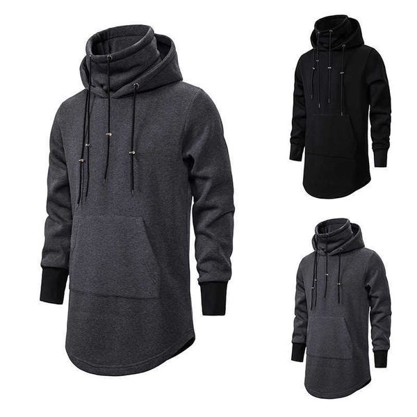 

no brand name men's outer sweater medium long hooded loose coat xh12, Black