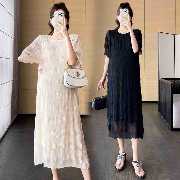 

maternity dresses 8592# 2023 summer new fashion chic ins maternity long dress sweet soft loose straight clothes for pregnant women pregnancy, White