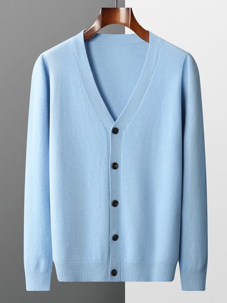 

men's sweaters mvlyflrt 100% pure merino wool sweater jacket men's v-neck cardigan autumn winter solid color casual basic all-matc, White;black