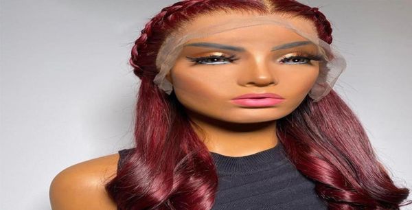 

natural looking 26inch long 180 density burgundy straight lace front wig for women black color with preplucked glueless daily heat1909557, Black;brown