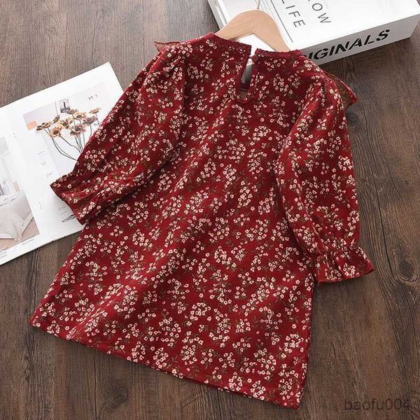 

girl's dresses gaun kasual bunga bayi perempuan pakaian anak-anak lengan katun musim semi musim gugur mode pakaian putri anak perempuan, Red;yellow