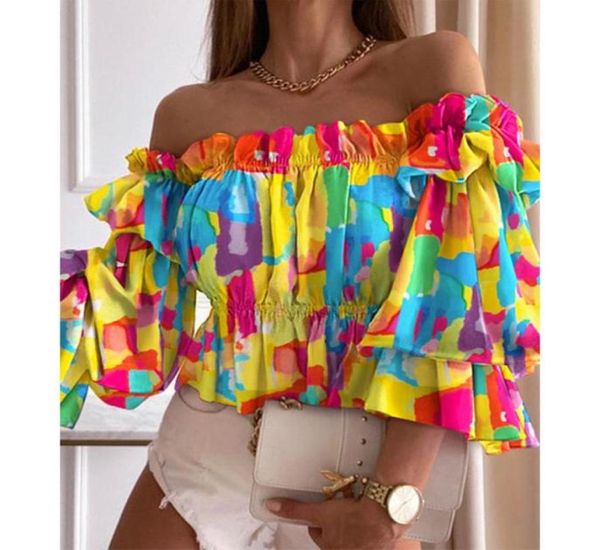 

women039s blouses shirts women off shoulder ruffled trim shirring shirt female summer casual long sleeve colorful tighten1230310, White
