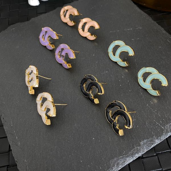 

5color luxury brand designers double letters brass stud geometric 18k gold plated 925 silver famous women crystal rhinestone pearl earring w, Golden;silver