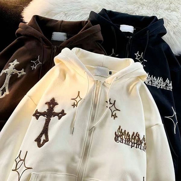 

womens hoodies sweatshirts harajuku embroidery sweatshirt women oversized zipup gothic hip hop hooded streetwear female hoodie y2k full jack, Black