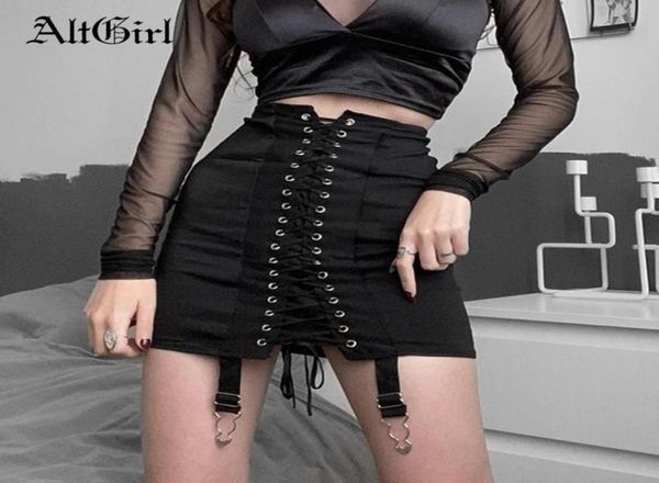 

altgirl mall goth lace up skirt women vintage punk metal patchwork eyelet bandage skirts y2k emo alt streetwear black mini2243701