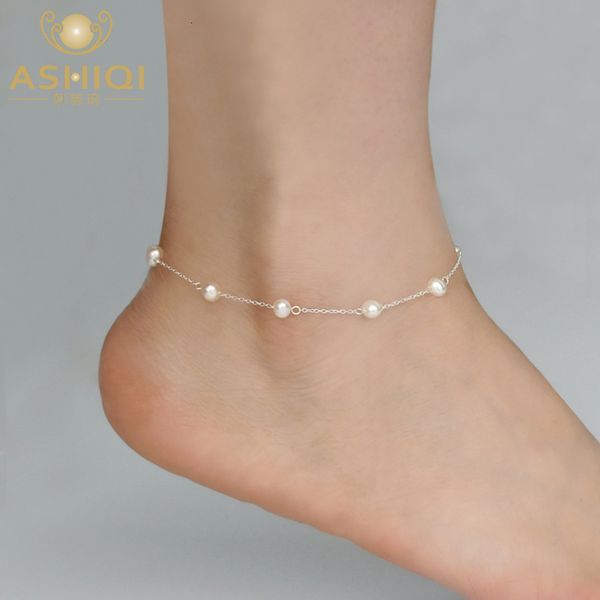 

anklets ashiqi natural freshwater pearl 925 sterling silver anklet wave retro shoes women 230808, Red;blue
