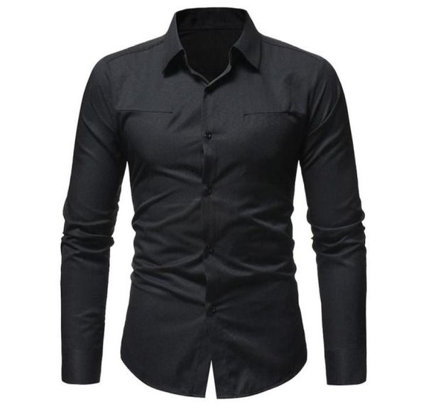 

fashion solid color wave jacquard turndown collar long sleeve slim men039s shirt 056660, White;black