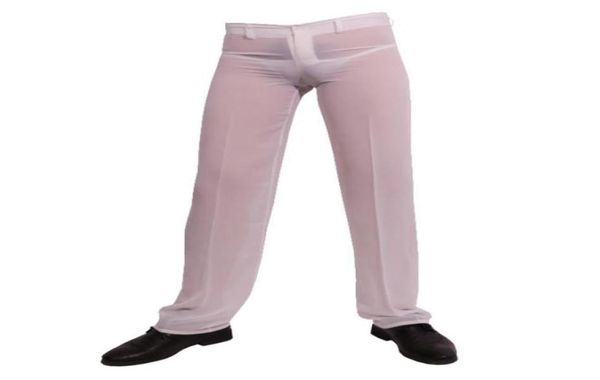 

fashionmen transparent pants long chiffon ultrathin perspective casual stylish summer black white6804980