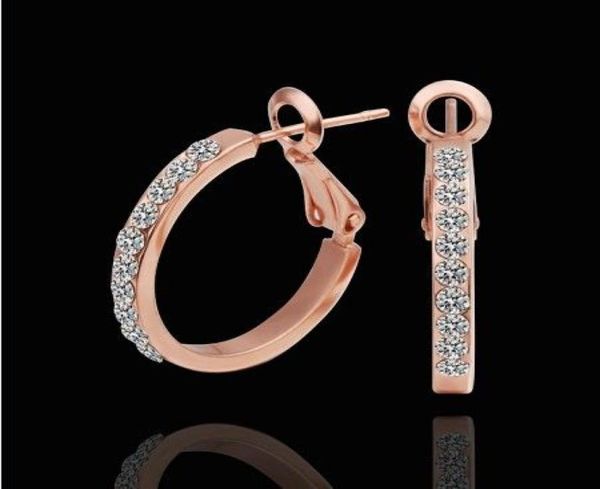 

2013 new 18k rose gold plated rhinestone crystal hoop earrings fashion jewelry for women 10pairlot4376591, Golden;silver