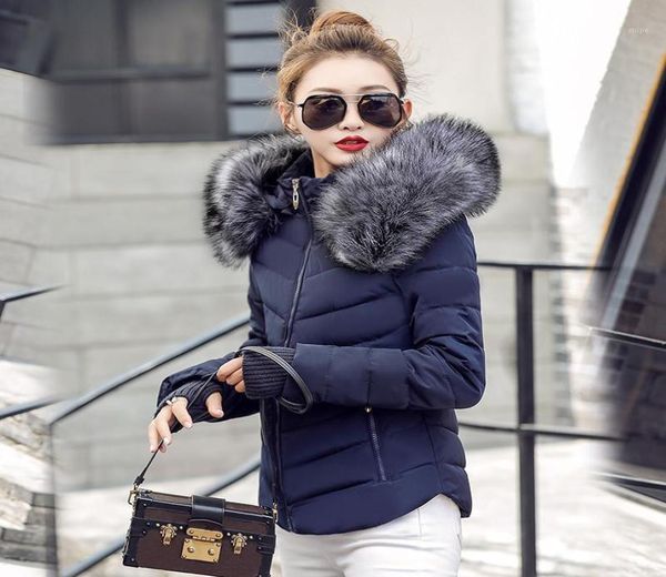 

plus size s2xl women winter coat fake fur collar woman parka short outwear warm down jacket female 20226974469, Black