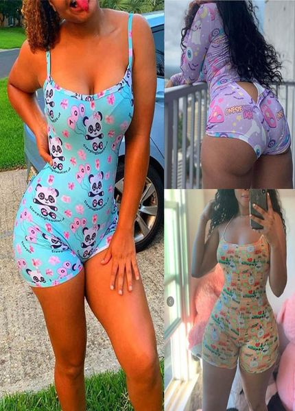 

women jumpsuits v neck rompers ladies print onesies sling sleepwear female open crotch jumpsuit skinny playsuits 0509123064875, Black;white