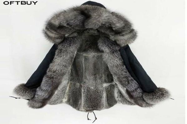 

oftbuy 2020 long parka real fur coat winter jacket women natural fox fur collar hood cuffs rabbit lliner thick warm outerwear8144833, Black