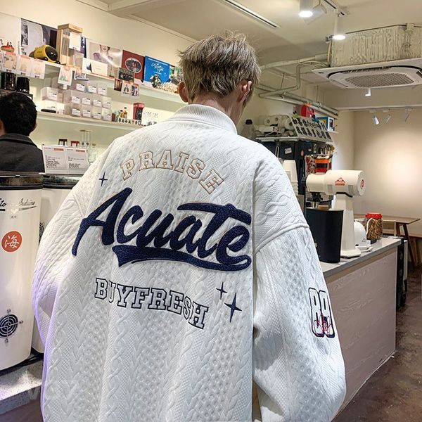

mens jackets letter embroidery for men clothing high street vintage flocked jacket casual loose fly 230808, Black;brown