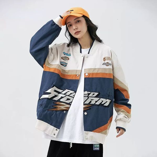 

men's jackets american embroidered baseball uniform jackets men's punk racing jacket couple motorcycle toolingcoat street casual c, Black;brown