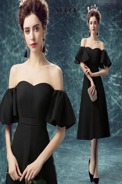 

elegant black formal dress cocktail gown off shoulder neck tea length custom made women modern style a line party wear sexy1352310