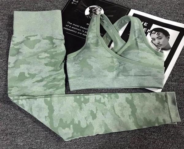 

2pcs camouflage camo yoga set sports wear for women gym fitness clothing booty yoga leggings sport bra gym sport suit femme2695591, Black