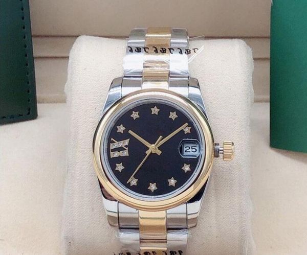 

31mm women's automatic mechanical watch ladies watches five-pointed star face womens stainless steel folding buckle sport waterproof wr, Slivery;brown