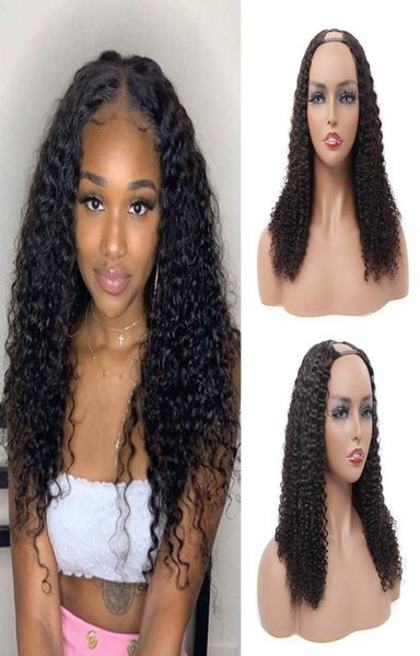 

unprocessed kinky curly u part brazilian human hair wig 1024 inch 130 density natural color can be dyed for black women1006747, Black;brown