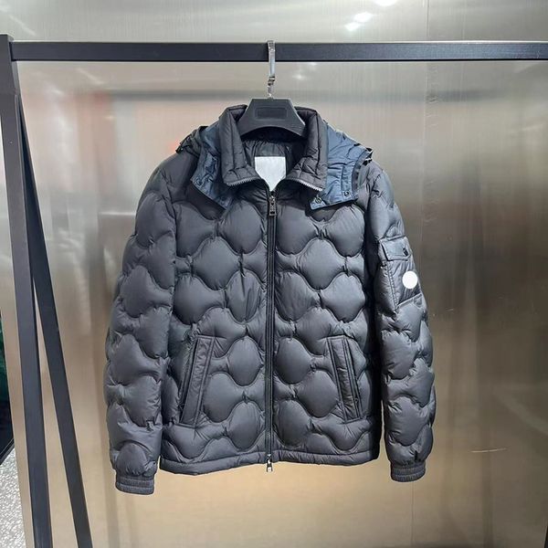 

mens puffer hooded down jackets with nfc designer classic style gray inside mens outerwear embroidered armband winter coats asian size 1-5, Black