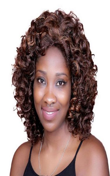 

14inch mix dark brown hair highlights curly short wigs for black women heat resistant synthetic mommy wig62024566981437