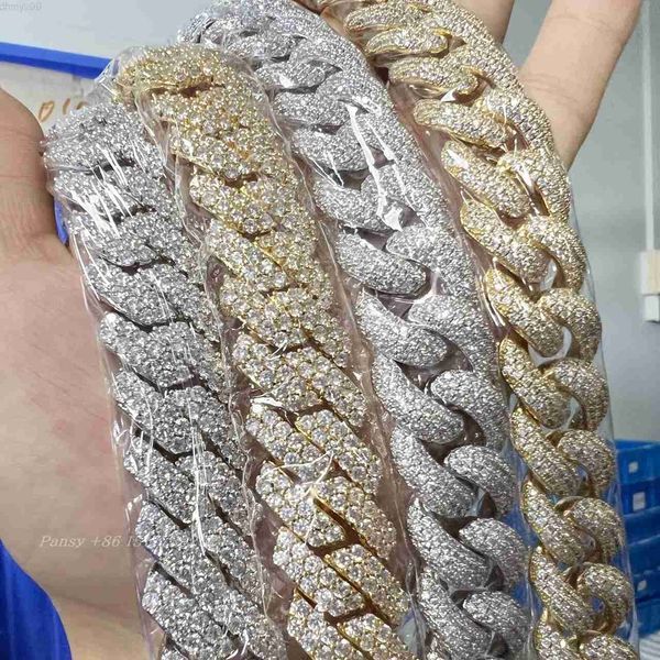 

hip hop style iced out jewelry 6mm 8mm 10mm 12mm 14mm 20mm width 925 sterling silver vvs moissanite cuban link chain bracelet
