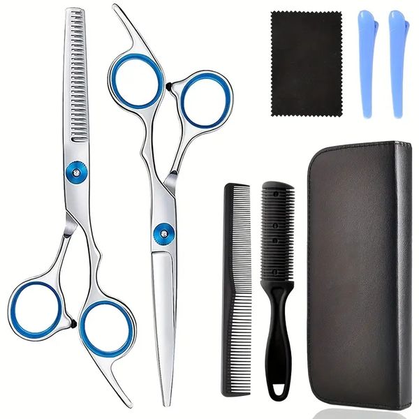 

8pcs hair cutting scissors kit, professional barber shears set with hair scissors thinning shears, haircutting sheers hair cut blending salo