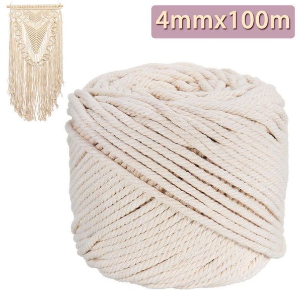 

4mm100m natural beige macrame cotton rope durable ed cord diy home textile craf for clothes hat curtain 34895475, Black;white