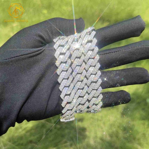 

hip-hop jewelry in stock moissanite chain iced out double rows miami cuban necklace 925 sliver 10mm 12mm 16mm cuban link chain, Silver