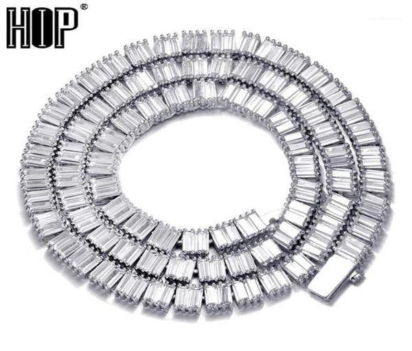 

hip hop 4mm cuban square baguette cz tennis chain bling iced out copper cubic zirconia necklace for men women jewelry16759085, Silver
