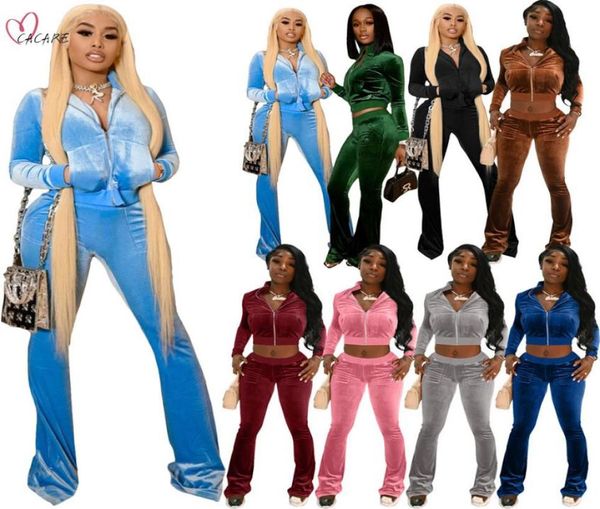 

2021 velvet sports tracksuit women sweatsuits 2 piece pant sets autumn set two pieces outfits and pants f2904 cacare5060172, White