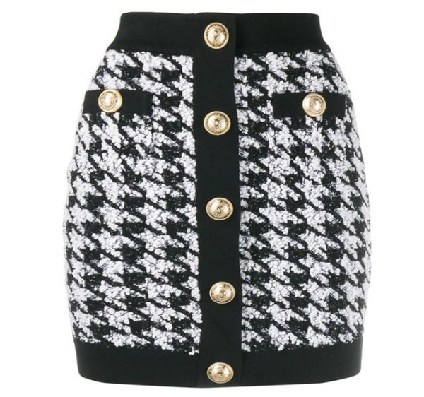 

premium new style original design women039s classic houndstooth skirt metal buckles bright silk tweed high waist sk7165982, Black