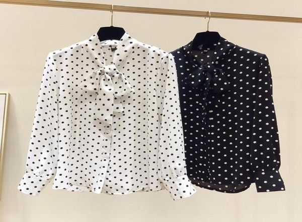 

women039s blouses shirts spring elegant chiffon dot bow work shirt ol lady long sleeve casual basic blouse blusa9124264, White