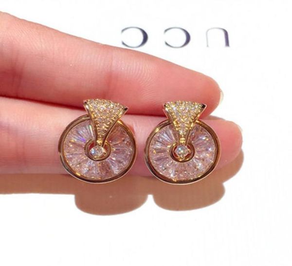 

luxury design jewelry crystal stud earrings rotable circle round earring for women fashion9263731, Golden;silver