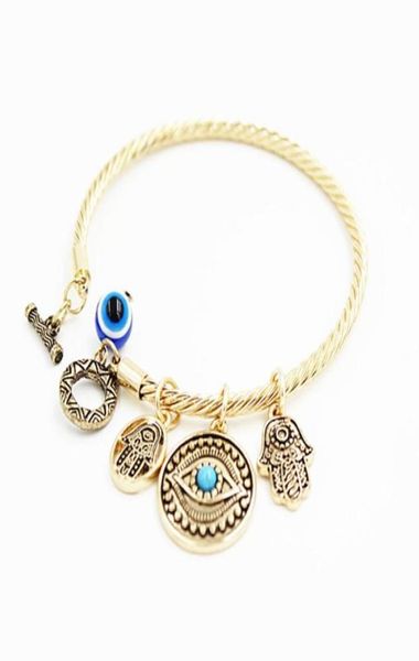 

symbol evil eye charm bracelets for women girls turkish lucky blue eyes fatima hand bracelet fashion bangle jewelry7144605, Golden;silver